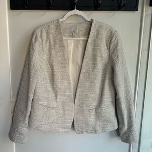 Halogen Open Front V-Neck Jacket, white/ Grey Tweed, Women's Size XL
